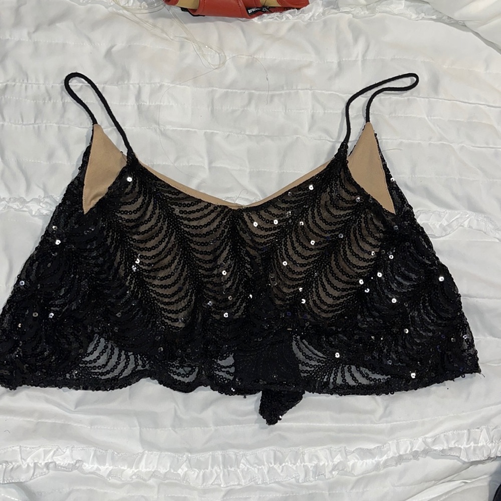 Black and nude sequenced crop top